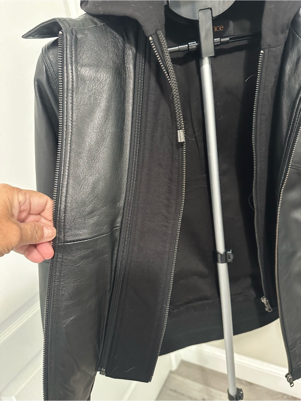 Quince Black Leather Hooded Jacket - Picture 9 of 17